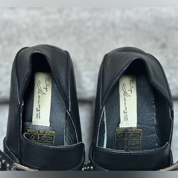 Vintage Havana Black Leather Maureen Studded Buckle Loafers Women 6.5 Old Money - Picture 6 of 9